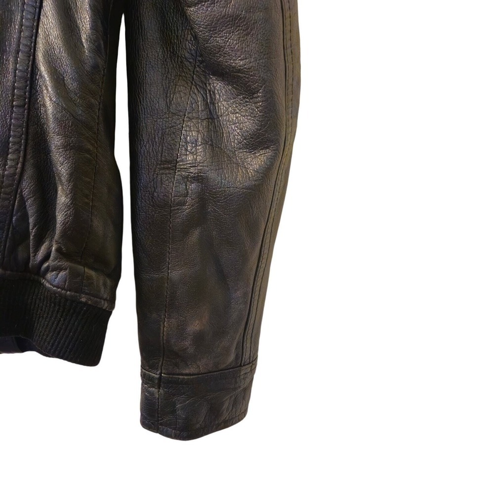 GUESS Womens Vintage Leather Jacket Zipper Pockets Black Size Small - Picture 9 of 9